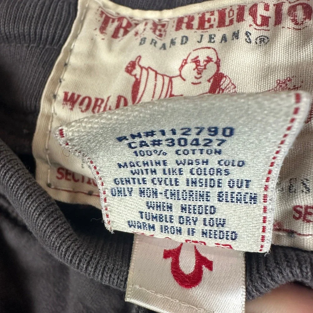 True Religion Mens Size Large World‎ Tour Sweatpants Gray 100% Cotton Drawstring